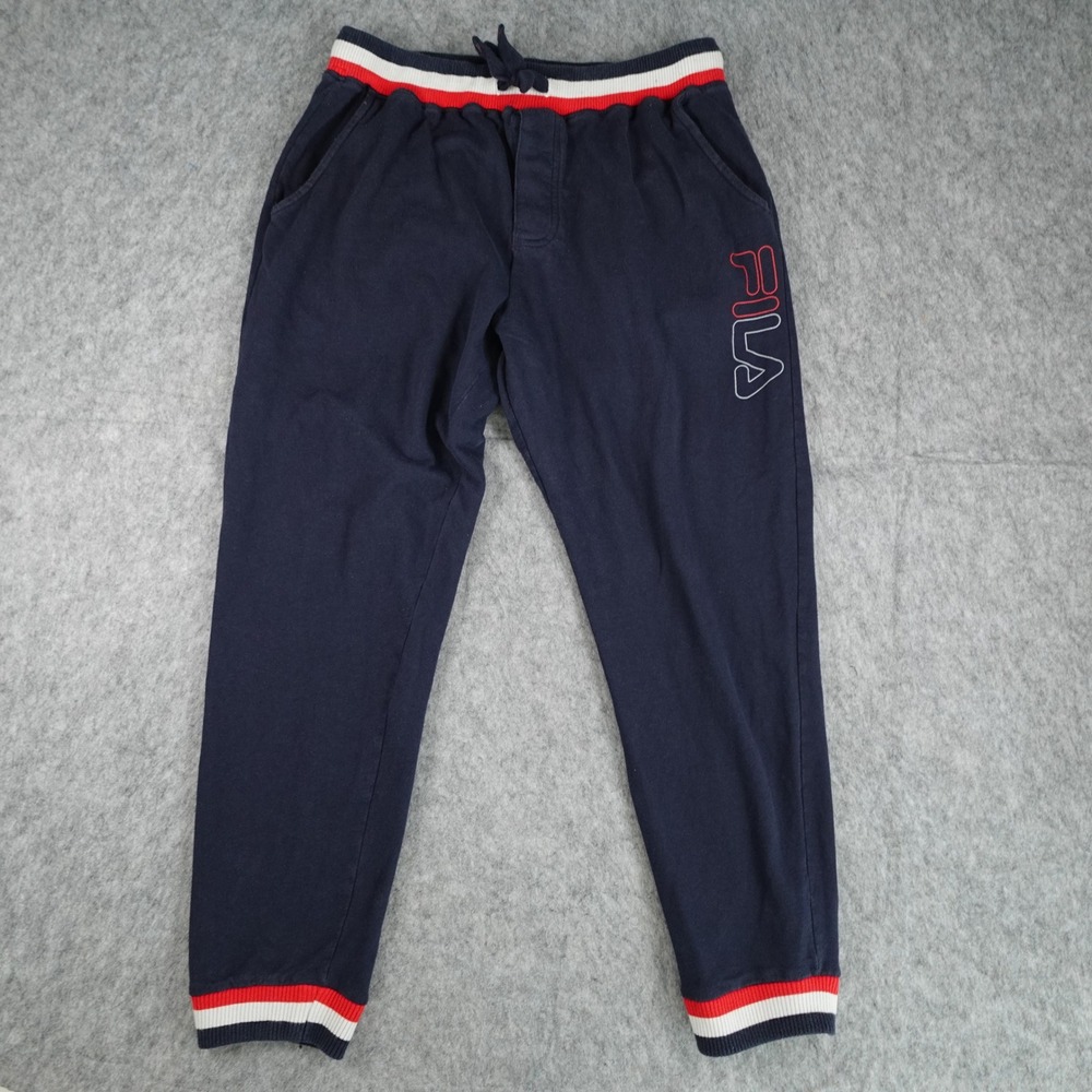 Fila Pants Men Large Navy Blue Striped Trim Logo Sleepwear Jogger Sweatpants
